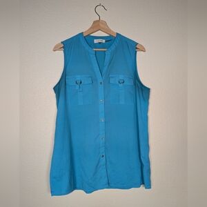 Calvin Klein Blue Sleeveless Boxy Button Down Shirt